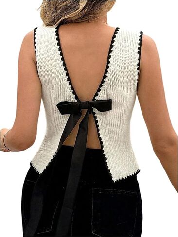 Floerns Women's Cute Sweater Vest Sleeveless Crewneck Knitted Bow Tie Back Pullover Tank Tops in Saudi Arabia