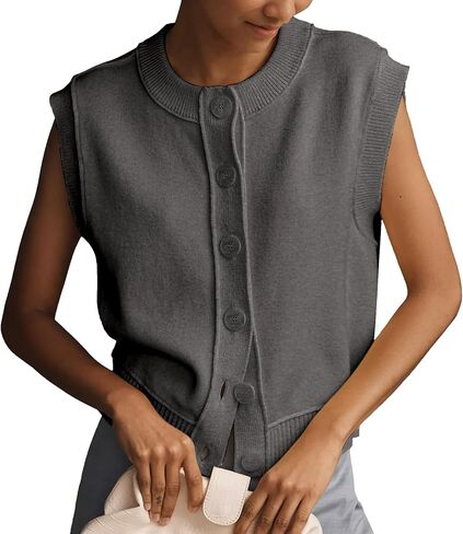 Ainangua Womens Cardigan Sweater Vest Casual Sleeveless Button Down Tops Summer Ribbed Tank Trendy Knitwear Outfits in Saudi Arabia