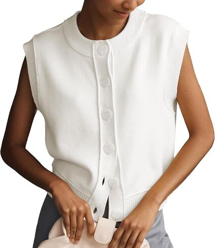 Ainangua Womens Cardigan Sweater Vest Casual Sleeveless Button Down Tops Summer Ribbed Tank Trendy Knitwear Outfits in Saudi Arabia