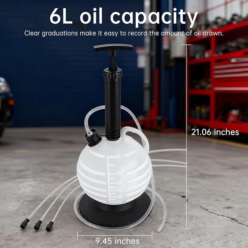 6L Manual Vacuum Oil Extractor Pump, Fluid Extractor Pump with 1 Hose and 3 Long Hard Tubes for Automotive, Marine, and Multi-Purpose Fluid Changes in Saudi Arabia