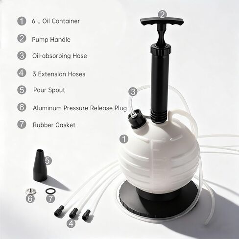 6L Manual Vacuum Oil Extractor Pump, Fluid Extractor Pump with 1 Hose and 3 Long Hard Tubes for Automotive, Marine, and Multi-Purpose Fluid Changes in Saudi Arabia