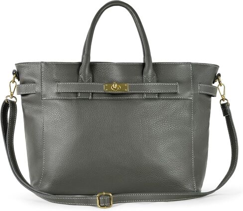 Italian Genuine Calf Leather Handbag for Women with Zipper & Adjustable Strap | Medium Top-Handle Satchel Purse in Kuwait