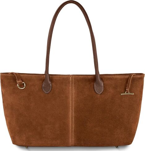 حقيبة يد إيطالية من جلد الغزال الأصلي للنساء بمقابض طويلة وصورة ظلية مريحة | حقيبة كتف مصممة متوسطة الحجم in Kuwait