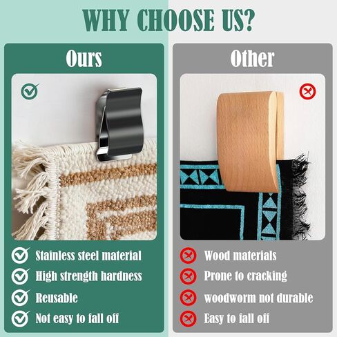 شماعات اللحاف للسجاد المعلق على الحائط وجلود الحيوانات، ومعلقات النسيج، ومشابك البطانية، 4 عبوات in Kuwait