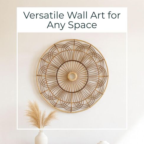 Wicker Round Accent – Boho Wall Decor for Living Room & Bedroom, Woven Rattan & Bamboo Wood Home Decor, Boho Basket Wall Hanging, Bohemian Art, Indoor/Outdoor Use - 36", Brown in Saudi Arabia
