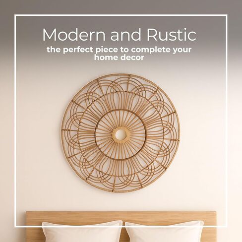 Wicker Round Accent – Boho Wall Decor for Living Room & Bedroom, Woven Rattan & Bamboo Wood Home Decor, Boho Basket Wall Hanging, Bohemian Art, Indoor/Outdoor Use - 36", Brown in Saudi Arabia