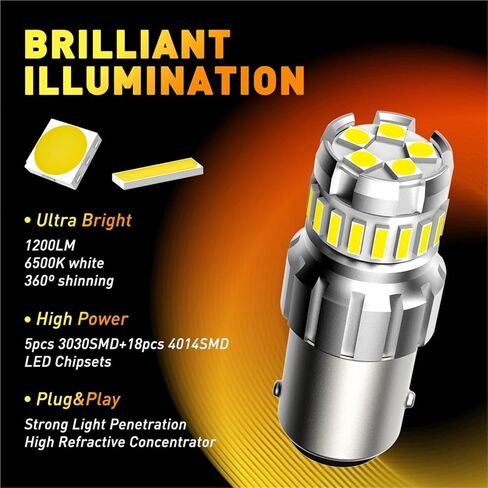 2pcs P21/5W BAY15D 1157 LED Canbus No Error 1200LM 6500K White DRL Car Parking Light Reverse Backup Bulb Daytime Running Lamp 12V in Saudi Arabia