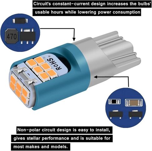 2 قطعة T10 W5W WY5W مصباح LED فائق السطوع لوقوف السيارات أضواء السيارات إسفين بدوره الجانب لمبات القراءة الداخلية مصباح على شكل قبة 12 فولت (أزرق كريستالي) in Kuwait