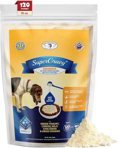 مرق طعام طبيعي للكلاب من سوبر جرافي ارفريدو - خليط طعام مرق مرطب - درجة بشرية - توابل طعام للاكلة التي يصعب إرضاءها - خالية من الغلوتين والحبوب، ابيض، 90 مغرفة (01073) in Kuwait