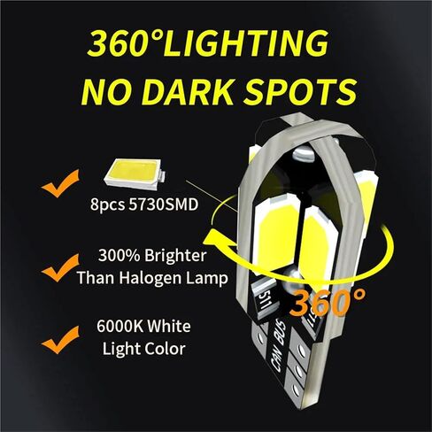 20 قطعة T10 5730 8SMD Canbus LED مصابيح سيارة W5W WY5W 168 192 194 الإضاءة البيضاء لوقوف السيارات بدوره إشارة أضواء القراءة in Saudi Arabia
