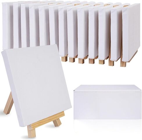 Tavolozza 14 Pack Mini Canvas and Easel Set, 14pcs 5" Mini Easel and 14pcs 4"x 4" Mini Canvas, Small Stretched Canvas, Professional Kids Art Supplies for Drawing, Painting in Kuwait