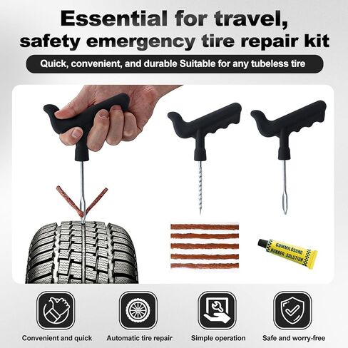 طقم إصلاح الإطارات، طقم إصلاح الإطارات المسطحة الاحترافي العالمي في حالات الطوارئ لإصلاح الثقوب، للسيارة والدراجات النارية وATV وجيب والشاحنة والجرار in Kuwait