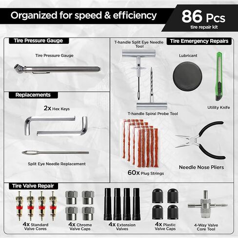 Sherco-Auto Tire Plug Kit 86 Piece - Universal Heavy Duty Flat Tire Repair Tool Kit - Fix for Car, Truck, Motorcycle, ATV, RV, Jeep & More - All in One Puncture Repair Kit in Saudi Arabia