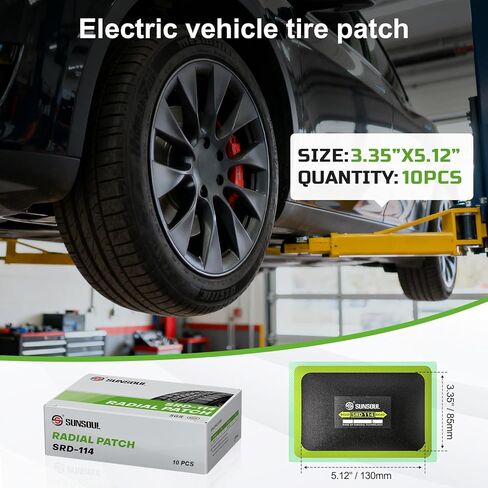 رقع إطارات شعاعية كبيرة جدًا للمركبات الكهربائية من SUNSOUL - 10 قطع مقاس 3.35 بوصة × 5.12 بوصة رقع إصلاح شديدة التحمل للثقوب الكبيرة، متوافقة مع المركبات الكهربائية والشاحنات وسيارات الدفع الرباعي والسيارات MPV in Kuwait