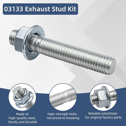 03133 مجموعة مسامير العادم المتعددة - M10-1.5 X 62 مم مسامير وصواميل العادم، استبدال مباشر لشفة العادم والمشعب، مسامير العادم ذات الرأس السداسي المصنوعة من الفولاذ المقاوم للصدأ in Kuwait