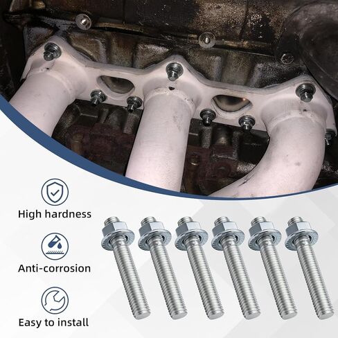 03133 مجموعة مسامير العادم المتعددة - M10-1.5 X 62 مم مسامير وصواميل العادم، استبدال مباشر لشفة العادم والمشعب، مسامير العادم ذات الرأس السداسي المصنوعة من الفولاذ المقاوم للصدأ in Kuwait