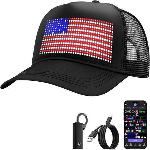 Rayhome LED Hat, Bluetooth Rechargeable LED Caps with Spare Battery, Full Color APP Control Display Screen Hats, Custom Text Patterns Animations Ventilate Funny Hat for Party Christmas Halloween in Kuwait