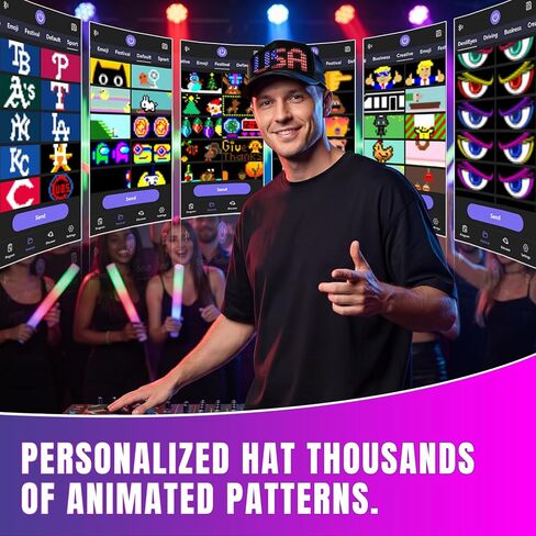 Rayhome LED Hat, Bluetooth Rechargeable LED Caps with Spare Battery, Full Color APP Control Display Screen Hats, Custom Text Patterns Animations Ventilate Funny Hat for Party Christmas Halloween in Kuwait
