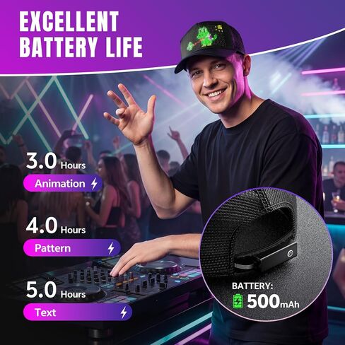 Rayhome LED Hat, Bluetooth Rechargeable LED Caps with Spare Battery, Full Color APP Control Display Screen Hats, Custom Text Patterns Animations Ventilate Funny Hat for Party Christmas Halloween in Kuwait