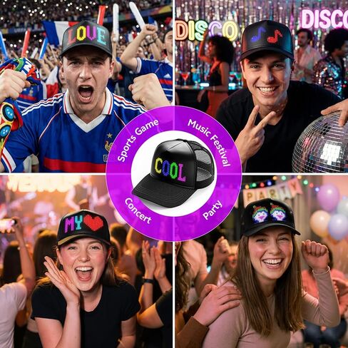 Rayhome LED Hat, Bluetooth Rechargeable LED Caps with Spare Battery, Full Color APP Control Display Screen Hats, Custom Text Patterns Animations Ventilate Funny Hat for Party Christmas Halloween in Kuwait