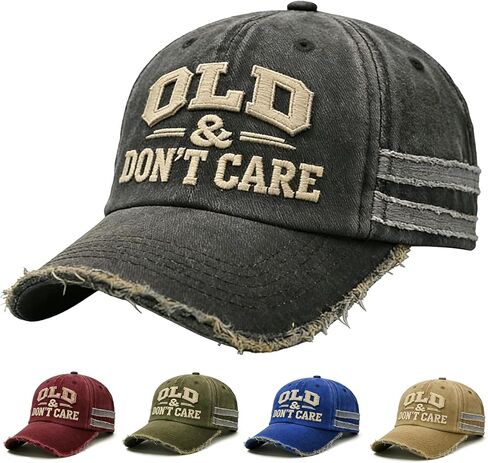 Vintage Old and Don't Care Hat, Embroidered Adjustable Vintage Distressed Old & Don’t Care Baseball Cap for Humor Lover in Saudi Arabia