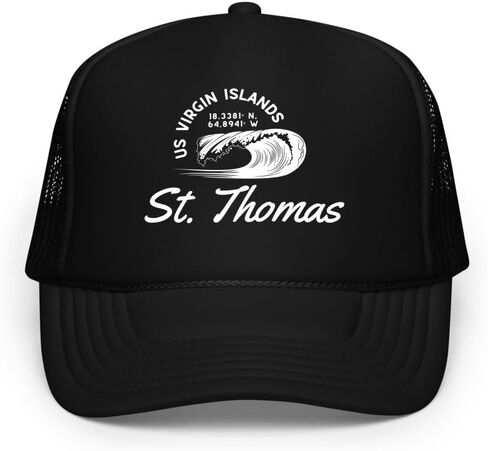 سانت توماس جزر فيرجن الأمريكية قبعة سائق الشاحنة شبكة Snapback مع الإحداثيات | قبعة مستوحاة من ركوب الأمواج in Kuwait