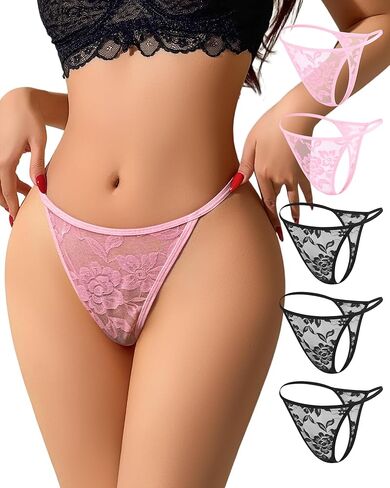 G String سيور للنساء مثير سيور الدانتيل T الظهر Tangas منخفضة الخصر لا تظهر سراويل قطع حزام الملابس الداخلية 5 حزمة in Saudi Arabia
