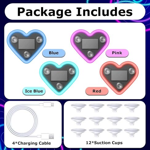 4 قطع ضوء على شكل قلب للسيارة، ضوء نافذة السيارة يعمل بالطاقة الشمسية مع 5 أوضاع قابلة للتحويل، IP65 مقاوم للماء للقيادة الليلية، ديكور داخلي وخارجي للسيارات الرومانسية، هدايا عيد الحب والأزواج in Kuwait