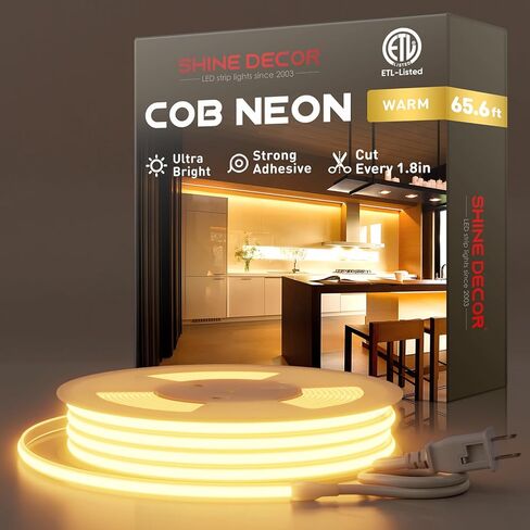 Shine Decor COB LED حبل ضوء AC 120V، 800lm فائق السطوع، IP65 مقاوم للماء شريط نيون ETL مقاوم للبرد، لا يوجد شريط إضاءة للسائق للمنزل التجاري 10x4.5 مم، 6000K أبيض بارد، 16.4 قدم in Kuwait