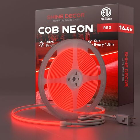 Shine Decor COB LED حبل ضوء AC 120V، 800lm فائق السطوع، IP65 مقاوم للماء شريط نيون ETL مقاوم للبرد، لا يوجد شريط إضاءة للسائق للمنزل التجاري 10x4.5 مم، 6000K أبيض بارد، 16.4 قدم in Kuwait