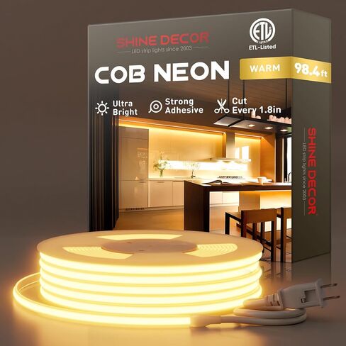 Shine Decor COB LED حبل ضوء AC 120V، 800lm فائق السطوع، IP65 مقاوم للماء شريط نيون ETL مقاوم للبرد، لا يوجد شريط إضاءة للسائق للمنزل التجاري 10x4.5 مم، 6000K أبيض بارد، 16.4 قدم in Kuwait