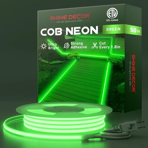Shine Decor COB LED حبل ضوء AC 120V، 800lm فائق السطوع، IP65 مقاوم للماء شريط نيون ETL مقاوم للبرد، لا يوجد شريط إضاءة للسائق للمنزل التجاري 10x4.5 مم، 6000K أبيض بارد، 16.4 قدم in Kuwait