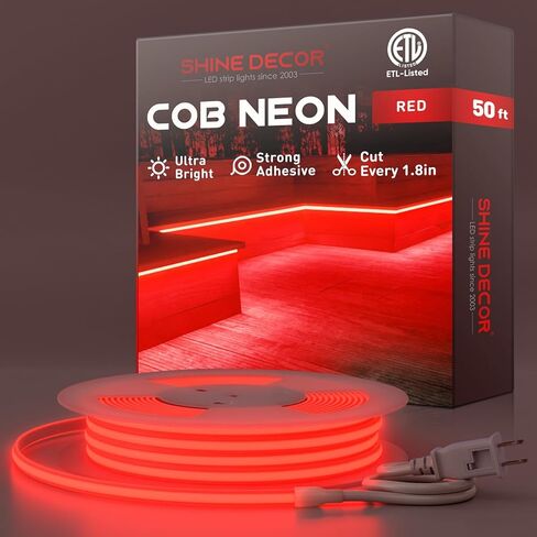Shine Decor COB LED حبل ضوء AC 120V، 800lm فائق السطوع، IP65 مقاوم للماء شريط نيون ETL مقاوم للبرد، لا يوجد شريط إضاءة للسائق للمنزل التجاري 10x4.5 مم، 6000K أبيض بارد، 16.4 قدم in Kuwait