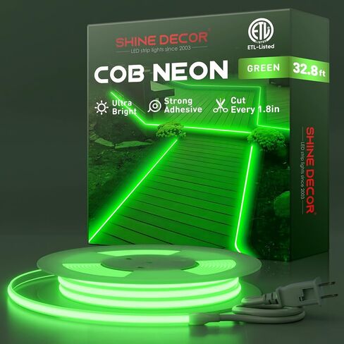 Shine Decor COB LED حبل ضوء AC 120V، 800lm فائق السطوع، IP65 مقاوم للماء شريط نيون ETL مقاوم للبرد، لا يوجد شريط إضاءة للسائق للمنزل التجاري 10x4.5 مم، 6000K أبيض بارد، 16.4 قدم in Kuwait