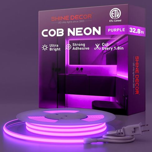 Shine Decor COB LED حبل ضوء AC 120V، 800lm فائق السطوع، IP65 مقاوم للماء شريط نيون ETL مقاوم للبرد، لا يوجد شريط إضاءة للسائق للمنزل التجاري 10x4.5 مم، 6000K أبيض بارد، 16.4 قدم in Kuwait