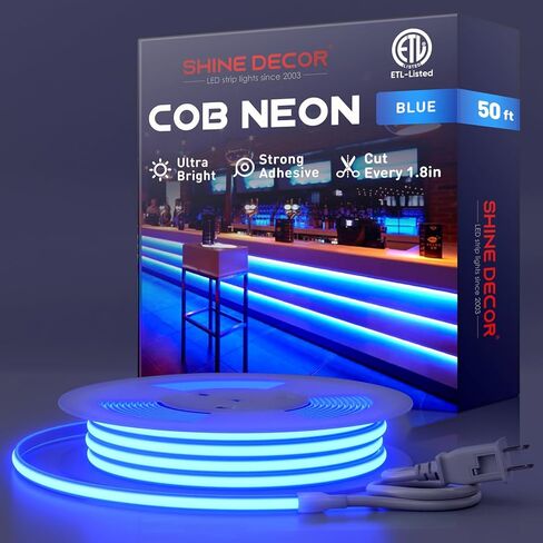 Shine Decor COB LED حبل ضوء AC 120V، 800lm فائق السطوع، IP65 مقاوم للماء شريط نيون ETL مقاوم للبرد، لا يوجد شريط إضاءة للسائق للمنزل التجاري 10x4.5 مم، 6000K أبيض بارد، 16.4 قدم in Kuwait