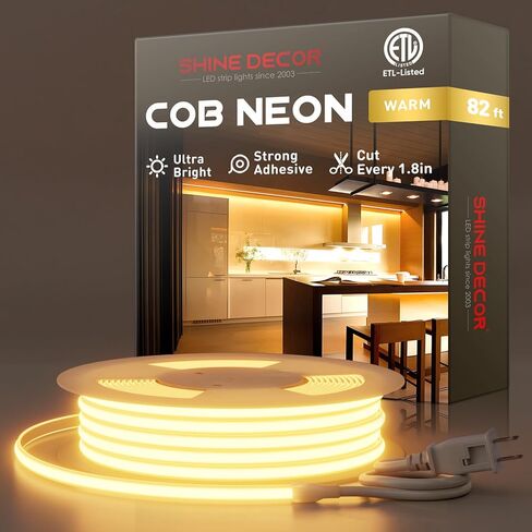 Shine Decor COB LED حبل ضوء AC 120V، 800lm فائق السطوع، IP65 مقاوم للماء شريط نيون ETL مقاوم للبرد، لا يوجد شريط إضاءة للسائق للمنزل التجاري 10x4.5 مم، 6000K أبيض بارد، 16.4 قدم in Kuwait