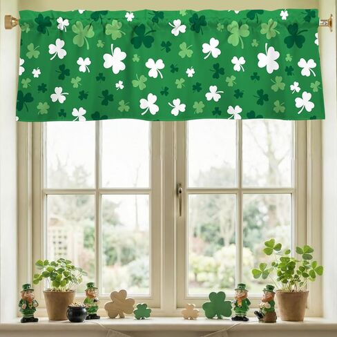 St. Patrick's Day Valances for Windows 54x18 Inch Green-White Cute Shamrock Curtain Valance for Kitchen Bathroom Bedroom Living Room Decor in Kuwait
