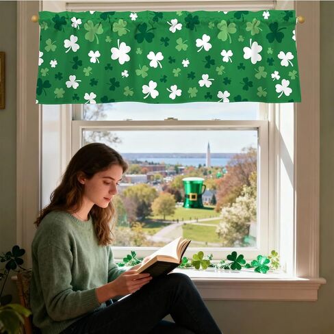 St. Patrick's Day Valances for Windows 54x18 Inch Green-White Cute Shamrock Curtain Valance for Kitchen Bathroom Bedroom Living Room Decor in Kuwait