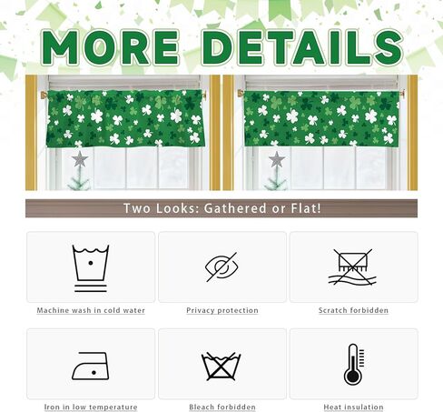 St. Patrick's Day Valances for Windows 54x18 Inch Green-White Cute Shamrock Curtain Valance for Kitchen Bathroom Bedroom Living Room Decor in Kuwait