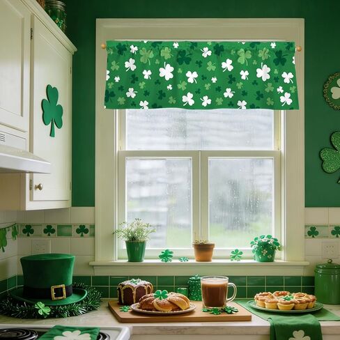 St. Patrick's Day Valances for Windows 54x18 Inch Green-White Cute Shamrock Curtain Valance for Kitchen Bathroom Bedroom Living Room Decor in Kuwait