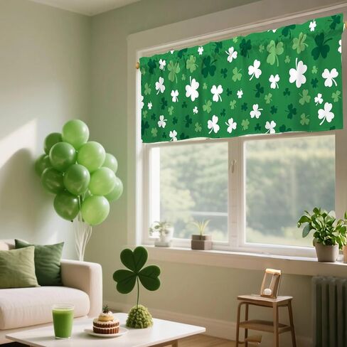 St. Patrick's Day Valances for Windows 54x18 Inch Green-White Cute Shamrock Curtain Valance for Kitchen Bathroom Bedroom Living Room Decor in Kuwait