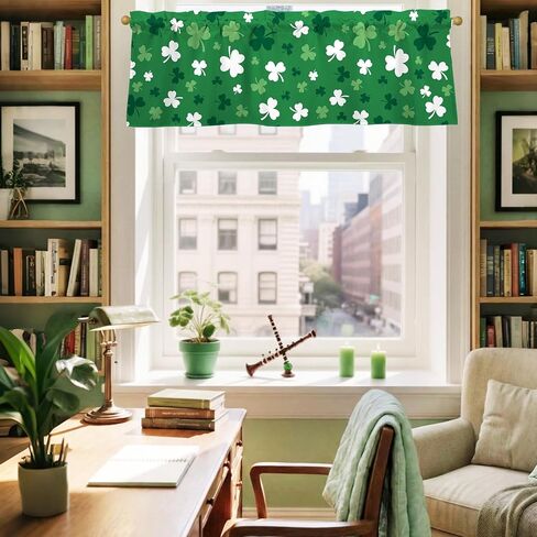 St. Patrick's Day Valances for Windows 54x18 Inch Green-White Cute Shamrock Curtain Valance for Kitchen Bathroom Bedroom Living Room Decor in Kuwait