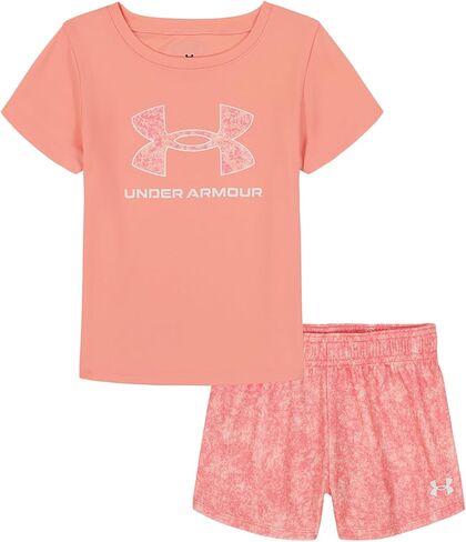 Under Armour Girls' 2-piece Short Sleeve Tee and Shorts Set, Lightweight and Comfortable, Posh Pink Mesh, 4 in Saudi Arabia