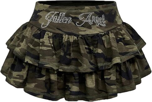 Floerns Women's Camo Tiered Ruffle Mini Skirt Y2K Rhinestone Low Rise Bodycon A Line Skirts in Saudi Arabia