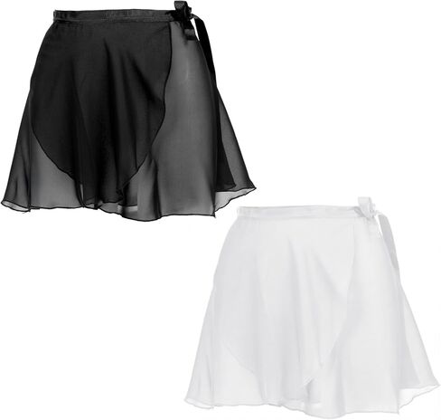 2Pcs White and Black Ballet Wrap Skirt with Ties, Chiffon Dance Wrap Skirt for Girls Women Gymnastics Ballet in Saudi Arabia