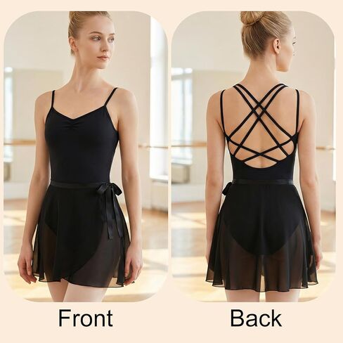 2Pcs White and Black Ballet Wrap Skirt with Ties, Chiffon Dance Wrap Skirt for Girls Women Gymnastics Ballet in Saudi Arabia