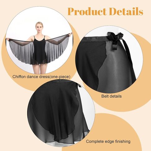 2Pcs White and Black Ballet Wrap Skirt with Ties, Chiffon Dance Wrap Skirt for Girls Women Gymnastics Ballet in Saudi Arabia