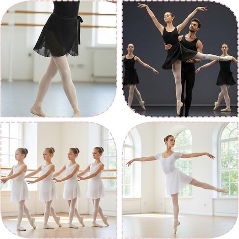 2Pcs White and Black Ballet Wrap Skirt with Ties, Chiffon Dance Wrap Skirt for Girls Women Gymnastics Ballet in Saudi Arabia