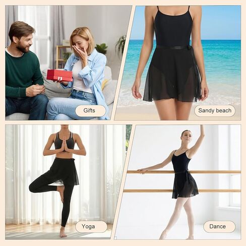2Pcs White and Black Ballet Wrap Skirt with Ties, Chiffon Dance Wrap Skirt for Girls Women Gymnastics Ballet in Saudi Arabia